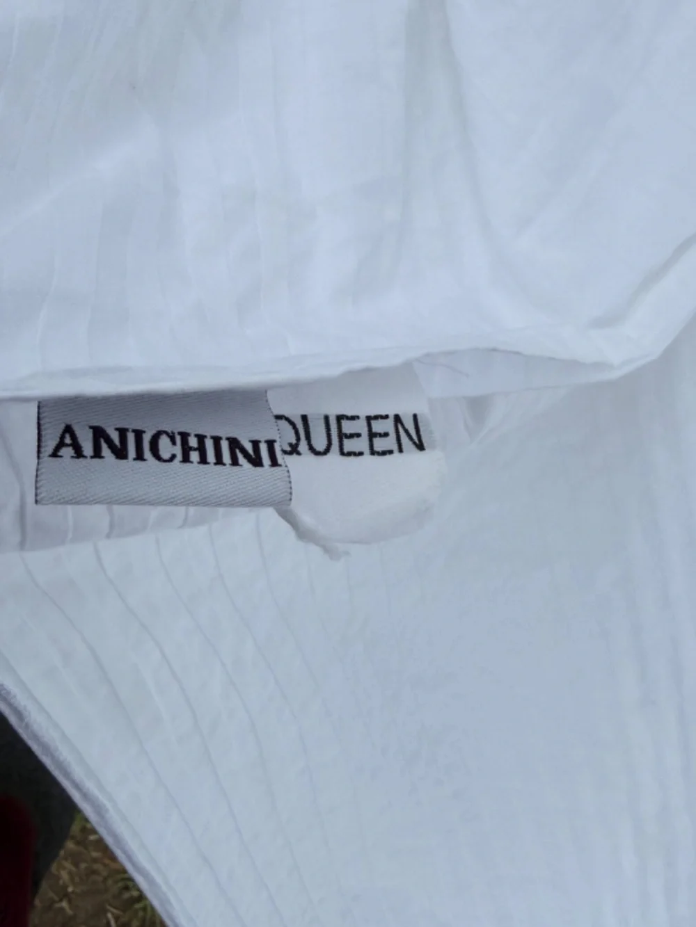 Anichini Queen Duvet Cover Italian Cotton White on White Striped Bottom Pocket